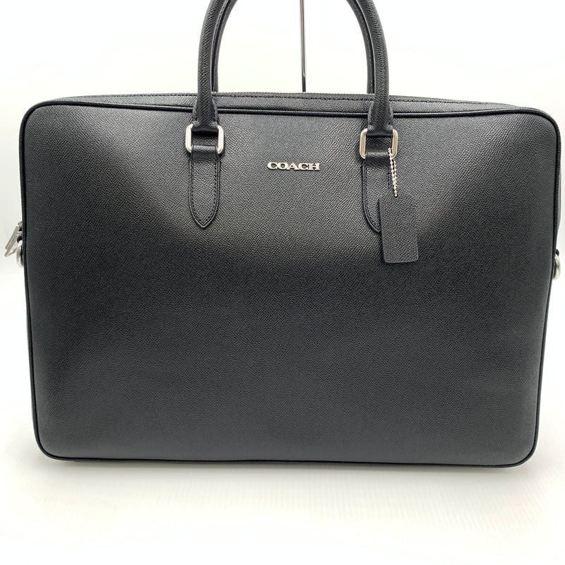【中古品】【メンズ】 COACH コーチ CEF41 SV/BK イーサン ラージ ブリーフ カバン ショルダーバッグ クロスグレイン レザー 188-260801-ko-01-tei カラー：ブラック 万代Net店