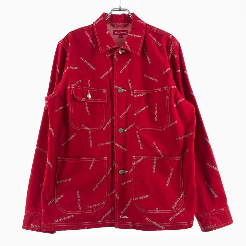 【中古品】【メンズ】 SUPREME シュプリーム 17SS DENIM LOGO CHORE COAT デニムロゴ チョアコート ライトアウター デニムジャケット 149-260801-yo-10-tei サイズ：M カラー：レッド 万代Net店