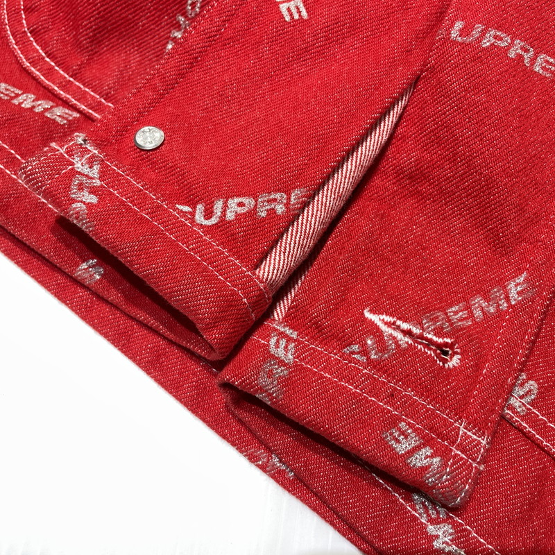 【中古品】【メンズ】 SUPREME シュプリーム 17SS DENIM LOGO CHORE COAT デニムロゴ チョアコート ライトアウター デニムジャケット 149-260801-yo-10-tei サイズ：M カラー：レッド 万代Net店