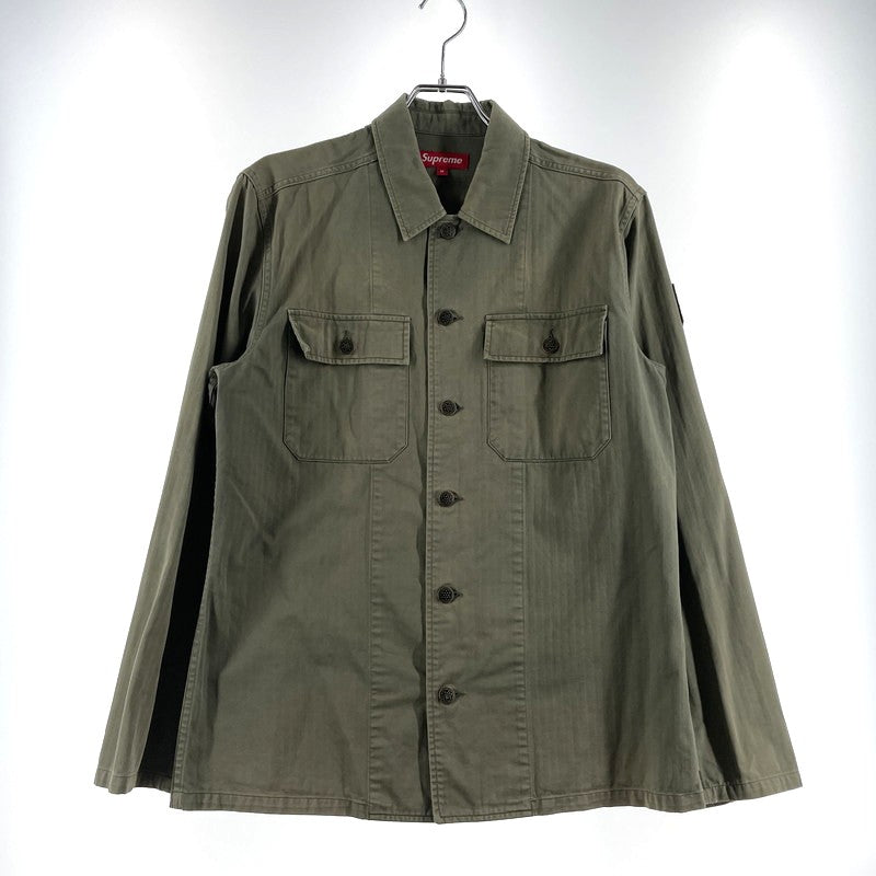 【中古品】【メンズ】 SUPREME シュプリーム 11SS HERRINGBONE MILITARY SHIRT ヘリンボーン ミリタリー シャツ 長袖 トップス 149-260801-yo-14-tei サイズ：M カラー：カーキ 万代Net店
