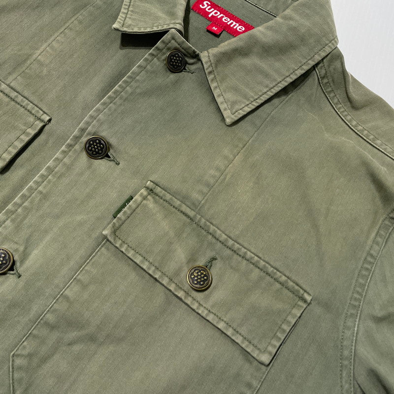 【中古品】【メンズ】 SUPREME シュプリーム 11SS HERRINGBONE MILITARY SHIRT ヘリンボーン ミリタリー シャツ 長袖 トップス 149-260801-yo-14-tei サイズ：M カラー：カーキ 万代Net店