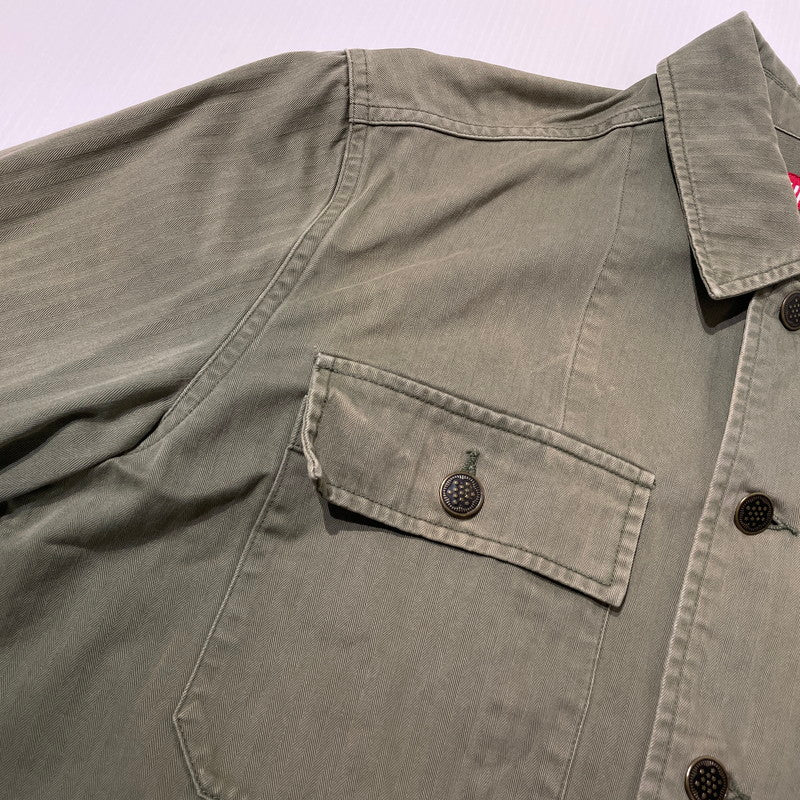 【中古品】【メンズ】 SUPREME シュプリーム 11SS HERRINGBONE MILITARY SHIRT ヘリンボーン ミリタリー シャツ 長袖 トップス 149-260801-yo-14-tei サイズ：M カラー：カーキ 万代Net店