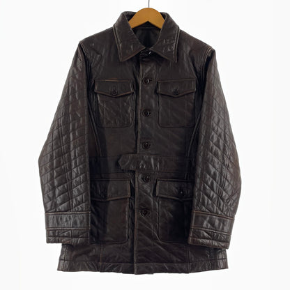 【中古品】【メンズ】 ABAHOUSE アバハウス LEATHER QUILTING COAT 00790010 レザー キルティング コート アウター 牛革 147-260801-yo-04-tei サイズ：2 カラー：ブラウン 万代Net店