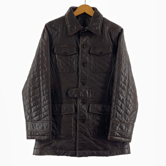 【中古品】【メンズ】 ABAHOUSE アバハウス LEATHER QUILTING COAT 00790010 レザー キルティング コート アウター 牛革 147-260801-yo-04-tei サイズ：2 カラー：ブラウン 万代Net店