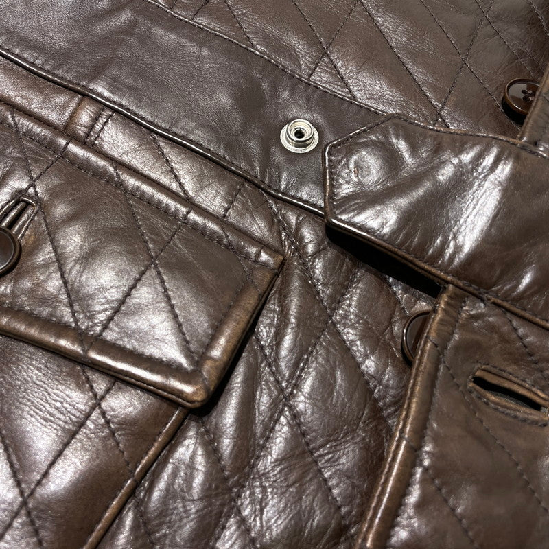 【中古品】【メンズ】 ABAHOUSE アバハウス LEATHER QUILTING COAT 00790010 レザー キルティング コート アウター 牛革 147-260801-yo-04-tei サイズ：2 カラー：ブラウン 万代Net店