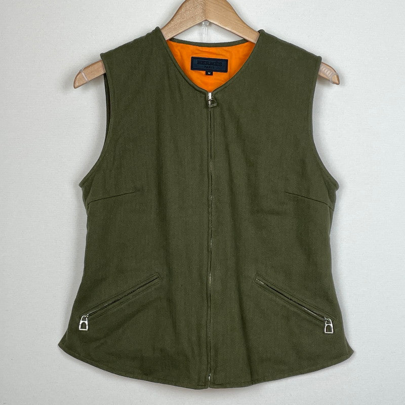 【中古品】【メンズ】 HERMES エルメス HERRINGBONE ZIP VEST ヘリンボーン ジップ ベスト トップス 141-260804-sa-01-tei サイズ：M カラー：カーキ 万代Net店