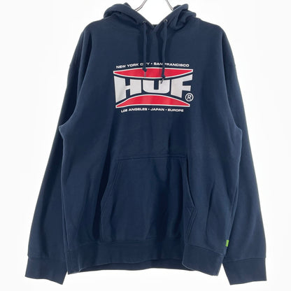 【中古品】【メンズ】 HUF ハフ LOGO PRINT PULLOVER HOODIE ロゴ プリント プルオーバー フーディー 長袖 トップス パーカー 142-260808-sa-08-tei サイズ：L カラー：ネイビー 万代Net店