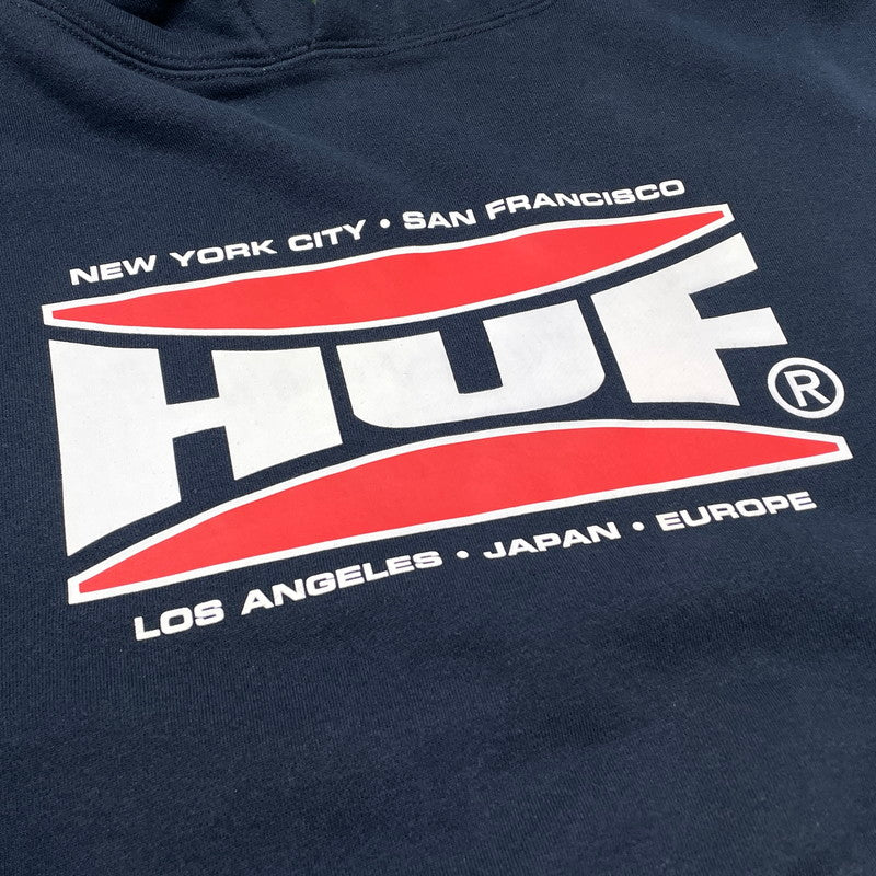 【中古品】【メンズ】 HUF ハフ LOGO PRINT PULLOVER HOODIE ロゴ プリント プルオーバー フーディー 長袖 トップス パーカー 142-260808-sa-08-tei サイズ：L カラー：ネイビー 万代Net店