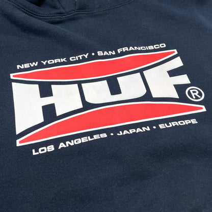 【中古品】【メンズ】 HUF ハフ LOGO PRINT PULLOVER HOODIE ロゴ プリント プルオーバー フーディー 長袖 トップス パーカー 142-260808-sa-08-tei サイズ：L カラー：ネイビー 万代Net店
