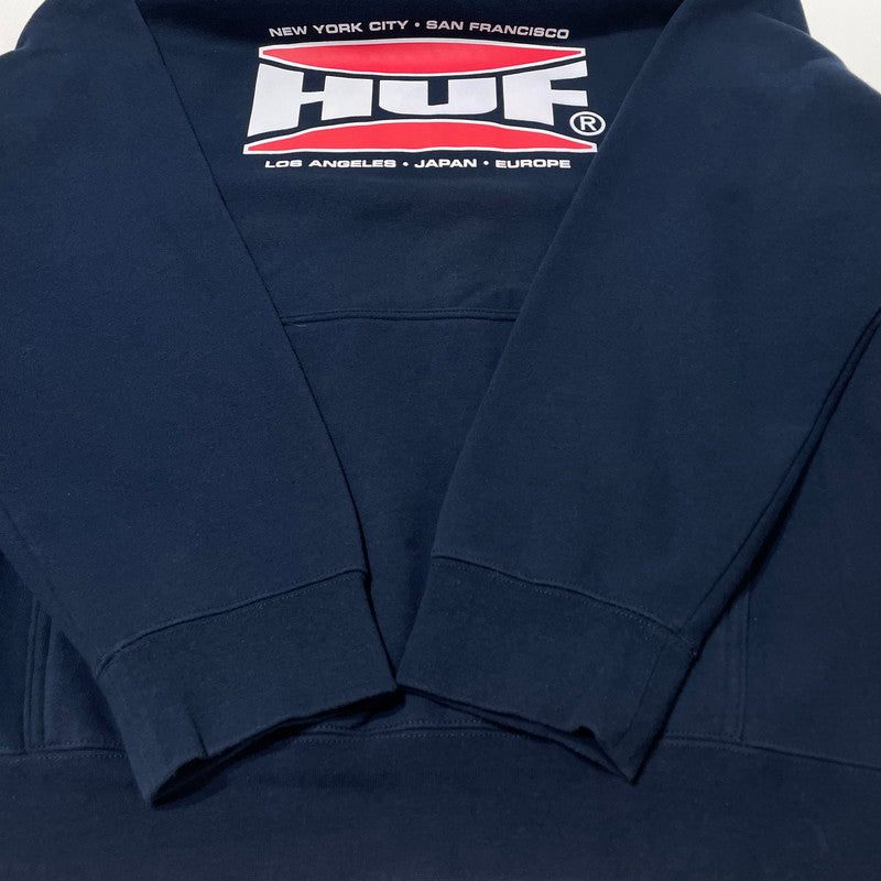 【中古品】【メンズ】 HUF ハフ LOGO PRINT PULLOVER HOODIE ロゴ プリント プルオーバー フーディー 長袖 トップス パーカー 142-260808-sa-08-tei サイズ：L カラー：ネイビー 万代Net店