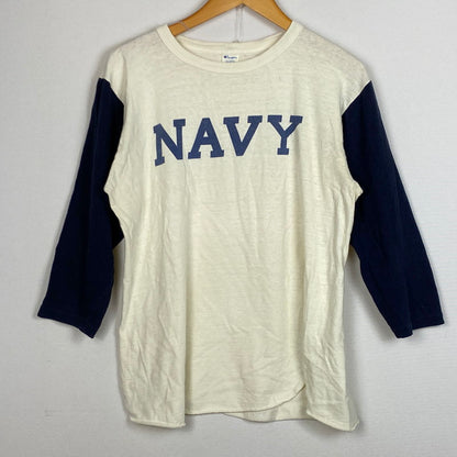 【現状渡し品】【メンズ】 CAHMPION チャンピオン 80's VINTAGE BASEBALL TEE "NAVY" 80年代 ヴィンテージ ベースボール Tシャツ ネイビー 半袖 トップス 145-260803-sa-14-tei サイズ：L カラー：ホワイト 万代Net店