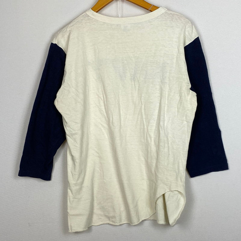 【現状渡し品】【メンズ】 CAHMPION チャンピオン 80's VINTAGE BASEBALL TEE "NAVY" 80年代 ヴィンテージ ベースボール Tシャツ ネイビー 半袖 トップス 145-260803-sa-14-tei サイズ：L カラー：ホワイト 万代Net店