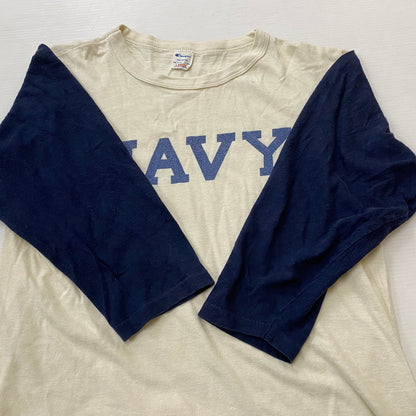 【現状渡し品】【メンズ】 CAHMPION チャンピオン 80's VINTAGE BASEBALL TEE "NAVY" 80年代 ヴィンテージ ベースボール Tシャツ ネイビー 半袖 トップス 145-260803-sa-14-tei サイズ：L カラー：ホワイト 万代Net店