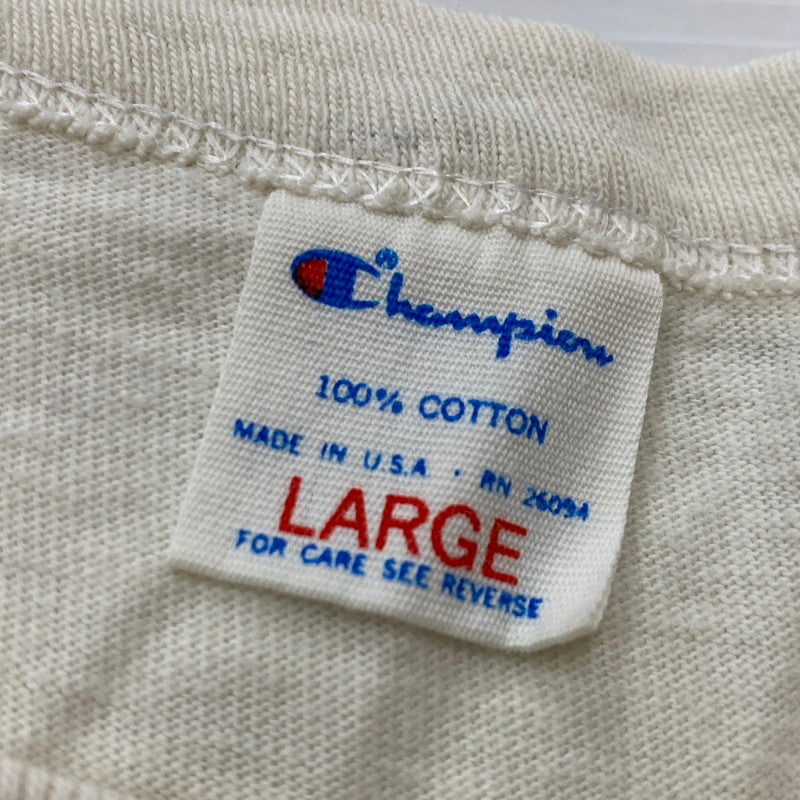 【現状渡し品】【メンズ】 CAHMPION チャンピオン 80's VINTAGE BASEBALL TEE "NAVY" 80年代 ヴィンテージ ベースボール Tシャツ ネイビー 半袖 トップス 145-260803-sa-14-tei サイズ：L カラー：ホワイト 万代Net店