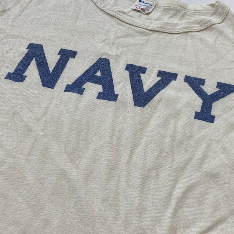 【現状渡し品】【メンズ】 CAHMPION チャンピオン 80's VINTAGE BASEBALL TEE "NAVY" 80年代 ヴィンテージ ベースボール Tシャツ ネイビー 半袖 トップス 145-260803-sa-14-tei サイズ：L カラー：ホワイト 万代Net店
