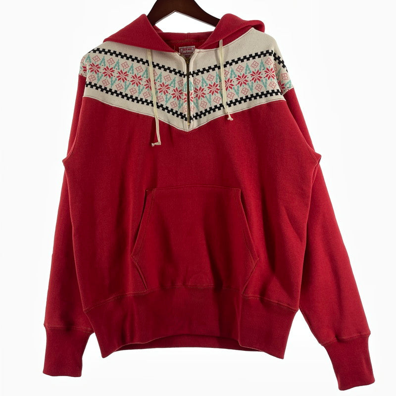 【中古品】【メンズ】 CUSHMAN クッシュマン HALF ZIP HOODIE ハーフ ジップ フーディー 長袖 トップス プルオーバーパーカー 145-260808-sa-07-tei サイズ：L カラー：レッド 万代Net店