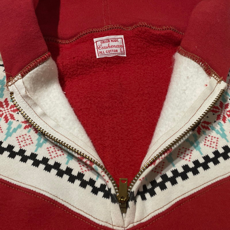 【中古品】【メンズ】 CUSHMAN クッシュマン HALF ZIP HOODIE ハーフ ジップ フーディー 長袖 トップス プルオーバーパーカー 145-260808-sa-07-tei サイズ：L カラー：レッド 万代Net店