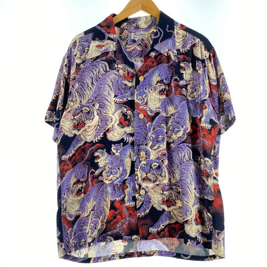 【中古品】【メンズ】 SUN SURF サンサーフ KALAKAUA ONE HUNDRED TIGERS S/S RAYON SHIRT SS38201 カラカウア ワン ハンドレット タイガー ショートスリーブ レーヨン シャツ 半袖 トップス 145-260809-sa-11-tei サイズ：M カラー：ブラック 万代Net店