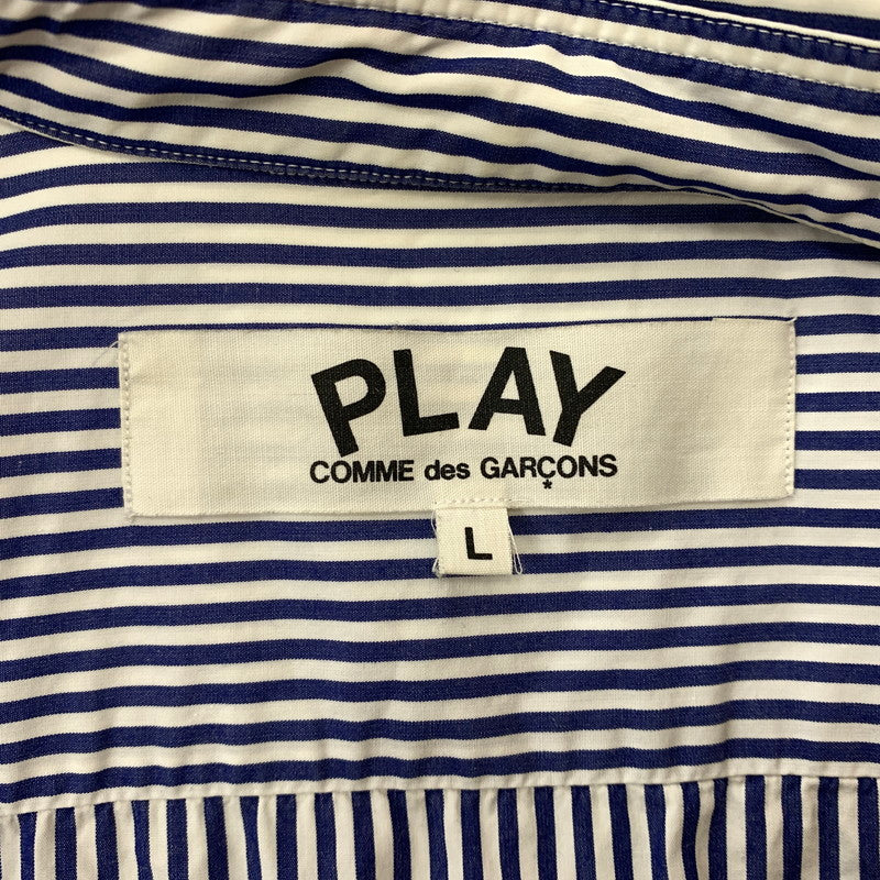 【中古品】【メンズ】 PLAY COMME DES GARCONS プレイコムデギャルソン STRIPE SHIRT WITH BLACK EMBLEM AZ-B008 ストライプシャツ ブラックエンブレム トップス 140-260810-ss-02-tei サイズ：L ※ボタン横破れ有 カラー：ストライプ 万代Net店