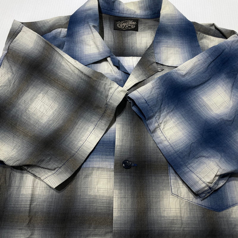 【中古品】【メンズ】 SUGAR CANE シュガーケーン OMBRE CHECK PRINT OPEN SHIRT SC39526 オンブレチェックプリント オープンシャツ 半袖 トップス 145-260806-yo-08-tei サイズ：M カラー：ブルー 万代Net店