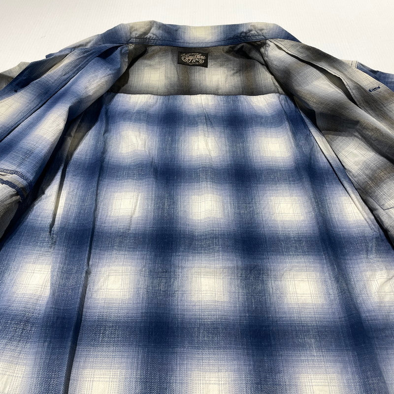 【中古品】【メンズ】 SUGAR CANE シュガーケーン OMBRE CHECK PRINT OPEN SHIRT SC39526 オンブレチェックプリント オープンシャツ 半袖 トップス 145-260806-yo-08-tei サイズ：M カラー：ブルー 万代Net店