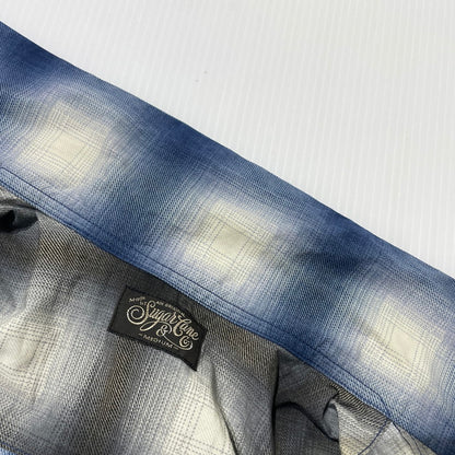 【中古品】【メンズ】 SUGAR CANE シュガーケーン OMBRE CHECK PRINT OPEN SHIRT SC39526 オンブレチェックプリント オープンシャツ 半袖 トップス 145-260806-yo-08-tei サイズ：M カラー：ブルー 万代Net店