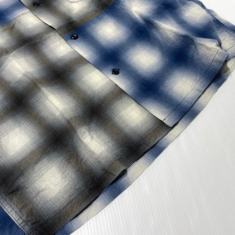 【中古品】【メンズ】 SUGAR CANE シュガーケーン OMBRE CHECK PRINT OPEN SHIRT SC39526 オンブレチェックプリント オープンシャツ 半袖 トップス 145-260806-yo-08-tei サイズ：M カラー：ブルー 万代Net店