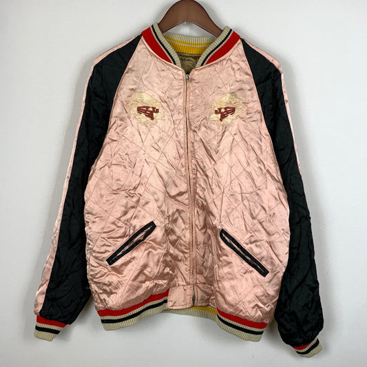 【現状渡し品】【メンズ】 ROOTS BANK CORPORATION ルーツバンクコーポレーション SOUVENIR JACKET OKINAWA スーベニアジャケット ライトアウター スカジャン 沖縄 145-260808-ko-03-tei サイズ：L カラー：ブラウン系×ピンク 万代Net店
