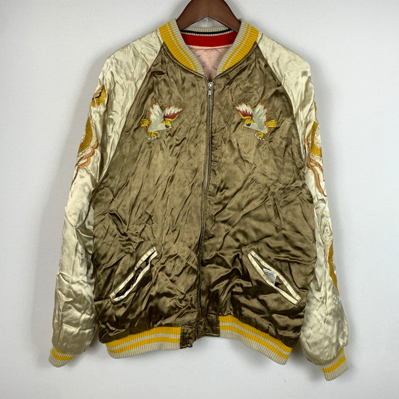 【現状渡し品】【メンズ】 ROOTS BANK CORPORATION ルーツバンクコーポレーション SOUVENIR JACKET OKINAWA スーベニアジャケット ライトアウター スカジャン 沖縄 145-260808-ko-03-tei サイズ：L カラー：ブラウン系×ピンク 万代Net店