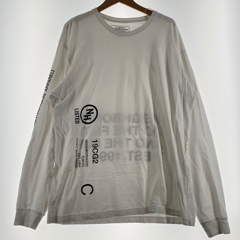 【現状渡し品】【メンズ】 NEIGHBORHOOD ネイバーフット 19AW ID C-TEE. L/S 2019年秋冬 アイディー コットン Tシャツ ロングスリーブ 長袖 トップス 142-260809-sa-16-tei サイズ：XL カラー：ホワイト 万代Net店
