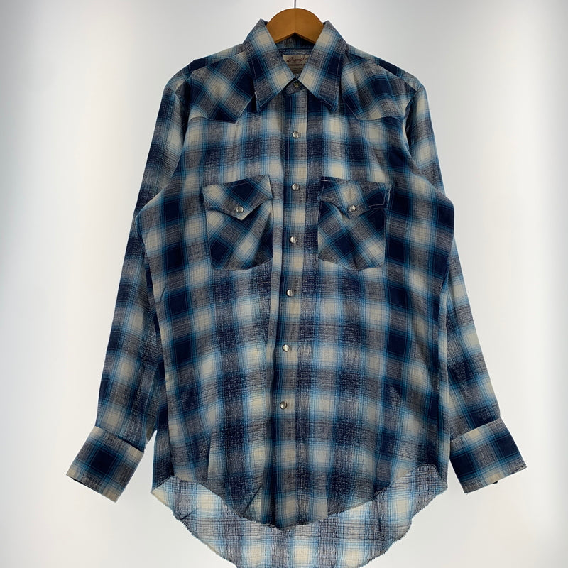 【現状渡し品】【メンズ】 Wrangler ラングラー WESTERN L/S CHECK SHIRT VINTAGE ウエスタン ロングスリーブ チェックシャツ 長袖 トップス ヴィンテージ 145-260809-ko-24-tei サイズ：15 1/2 カラー：ブルー 万代Net店