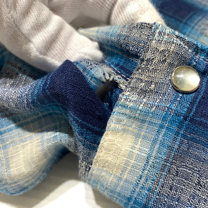 【現状渡し品】【メンズ】 Wrangler ラングラー WESTERN L/S CHECK SHIRT VINTAGE ウエスタン ロングスリーブ チェックシャツ 長袖 トップス ヴィンテージ 145-260809-ko-24-tei サイズ：15 1/2 カラー：ブルー 万代Net店