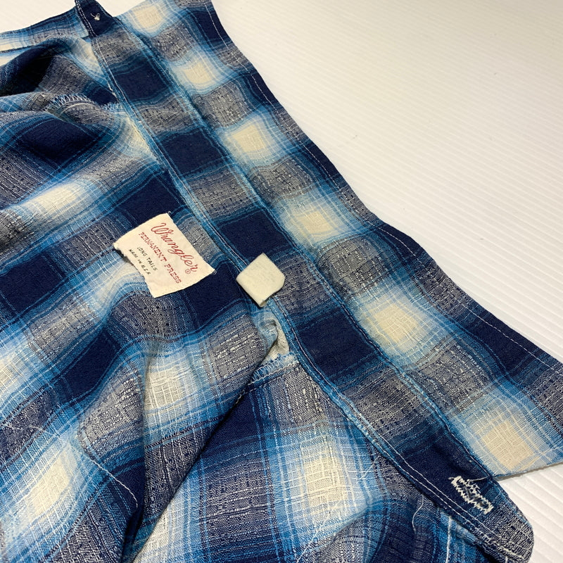 【現状渡し品】【メンズ】 Wrangler ラングラー WESTERN L/S CHECK SHIRT VINTAGE ウエスタン ロングスリーブ チェックシャツ 長袖 トップス ヴィンテージ 145-260809-ko-24-tei サイズ：15 1/2 カラー：ブルー 万代Net店