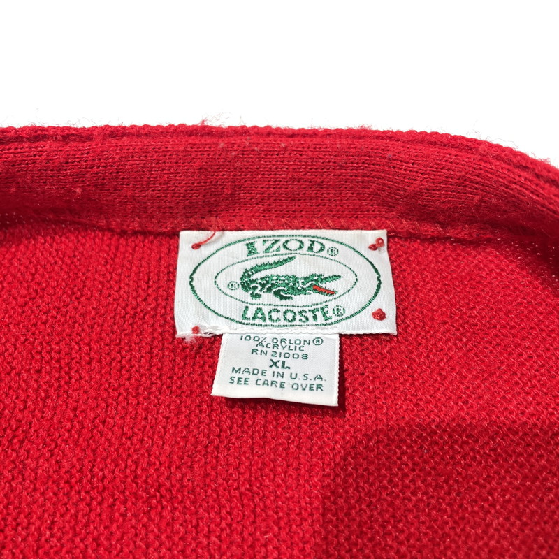 【中古品】【メンズ】 IZOD LACOSTE アイゾッド ラコステ 80's ACRYLIC KNIT BUTTON CARDIGAN VINTAGE 80年代 アクリル ニット ボタン カーディガン 長袖 トップス ヴィンテージ 145-260828-yo-04-teih サイズ：XL カラー：レッド 万代Net店