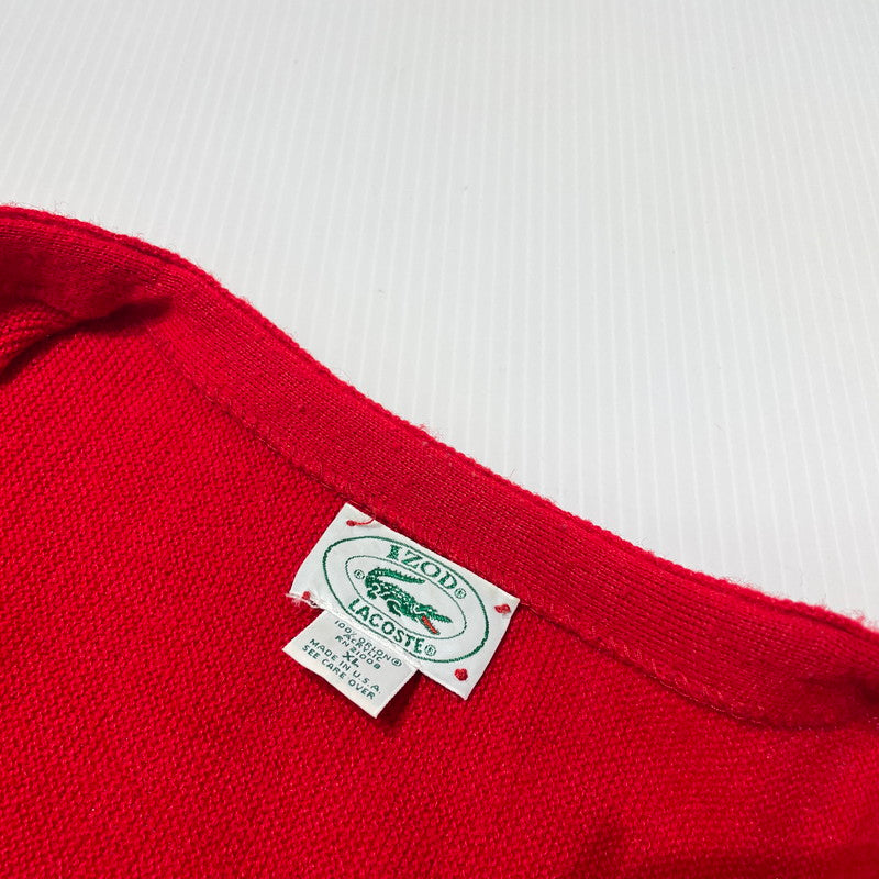 【中古品】【メンズ】 IZOD LACOSTE アイゾッド ラコステ 80's ACRYLIC KNIT BUTTON CARDIGAN VINTAGE 80年代 アクリル ニット ボタン カーディガン 長袖 トップス ヴィンテージ 145-260828-yo-04-teih サイズ：XL カラー：レッド 万代Net店