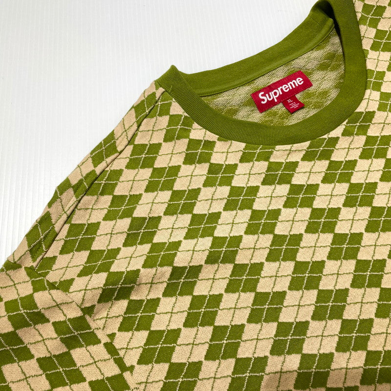 【中古品】【メンズ】 SUPREME シュプリーム 25SS DIAMOND JACQUARD S/S TOP ダイアモンド ジャガード ショートスリーブ Tシャツ 半袖 トップス 149-260811-yo-01-tei サイズ：XL カラー：グリーン 万代Net店