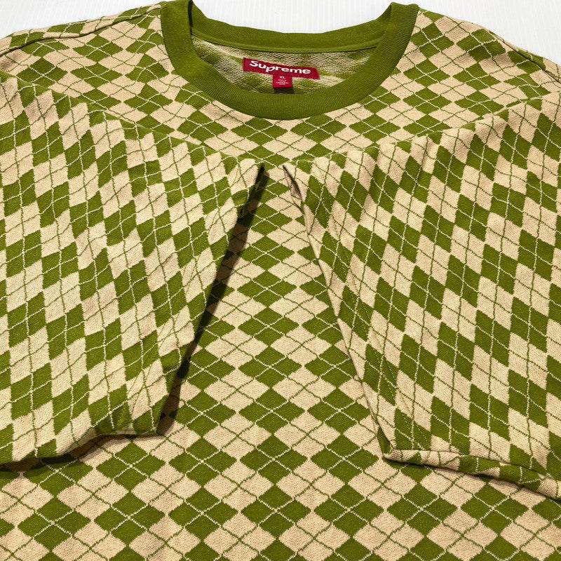 【中古品】【メンズ】 SUPREME シュプリーム 25SS DIAMOND JACQUARD S/S TOP ダイアモンド ジャガード ショートスリーブ Tシャツ 半袖 トップス 149-260811-yo-01-tei サイズ：XL カラー：グリーン 万代Net店