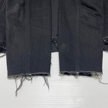 【中古品】【メンズ】 UNUSED アンユーズド NO-COLLAR CUTOFF DENIM JACKET US1129 ノーカラー カットオフ デニムジャケット ライトアウター 140-260818-ko-21-teih サイズ：00 カラー：ブラック 万代Net店