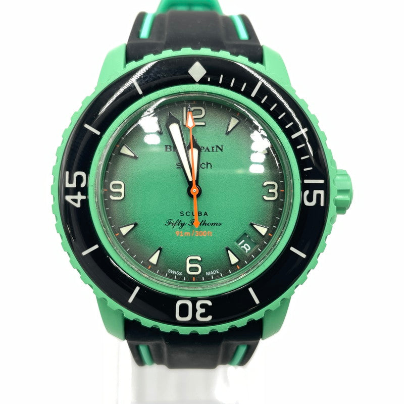 【中古品】【メンズ】 BLANCPAIN ブランパン × SWATCH スウォッチ 別注コラボ FIFTY FATHOMS INDIAN OCEAN フィフティファゾムス インディアンオーシャン 腕時計 自動巻き 197-260820-yo-12-teih カラー：グリーン 万代Net店