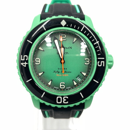 【中古品】【メンズ】 BLANCPAIN ブランパン × SWATCH スウォッチ 別注コラボ FIFTY FATHOMS INDIAN OCEAN フィフティファゾムス インディアンオーシャン 腕時計 自動巻き 197-260820-yo-12-teih カラー：グリーン 万代Net店