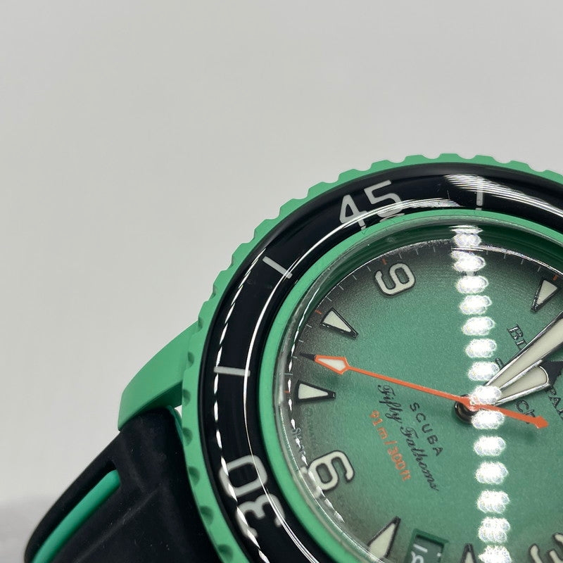 【中古品】【メンズ】 BLANCPAIN ブランパン × SWATCH スウォッチ 別注コラボ FIFTY FATHOMS INDIAN OCEAN フィフティファゾムス インディアンオーシャン 腕時計 自動巻き 197-260820-yo-12-teih カラー：グリーン 万代Net店