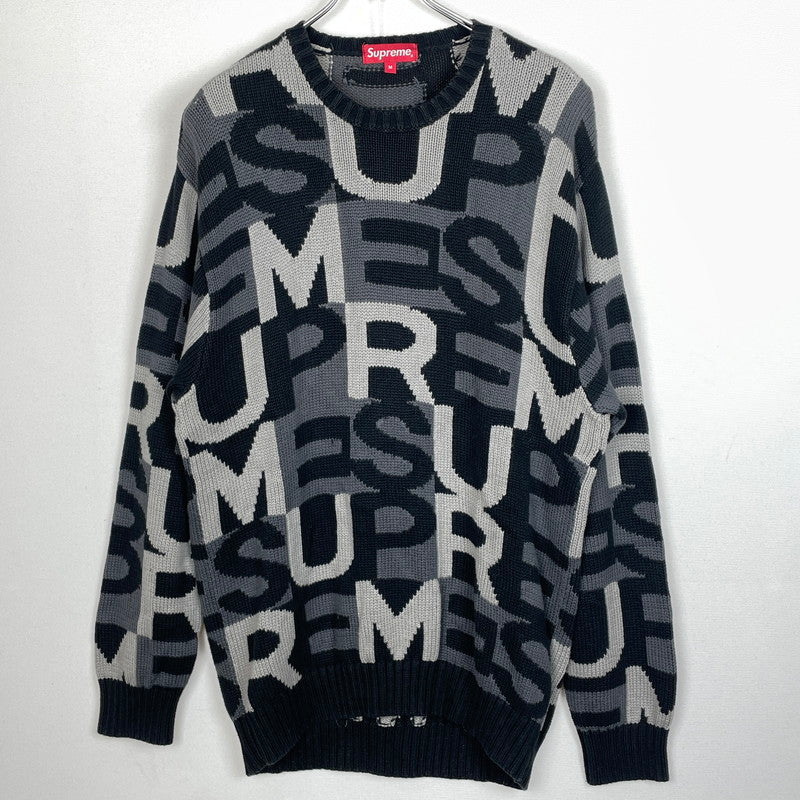 【中古品】【メンズ】 SUPREME シュプリーム 18AW LETTERS SWEATER 2018年秋冬 レターズ セーター 長袖 トップス 149-260817-sa-08-teih サイズ：M カラー：ブラック 万代Net店