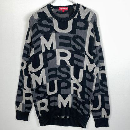 【中古品】【メンズ】 SUPREME シュプリーム 18AW LETTERS SWEATER 2018年秋冬 レターズ セーター 長袖 トップス 149-260817-sa-08-teih サイズ：M カラー：ブラック 万代Net店
