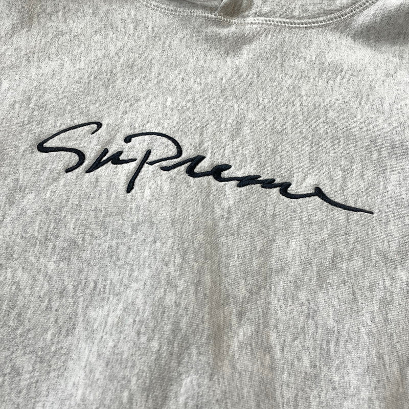 【中古品】【メンズ】 SUPREME シュプリーム 18AW CLASSIC SCRIPT HOODED SWEAT SHIRT 2018年秋冬 スクリプト クラシック フーデッド スウェット シャツ 長袖 トップス パーカー 149-260817-sa-12-teih サイズ：M カラー：グレー 万代Net店
