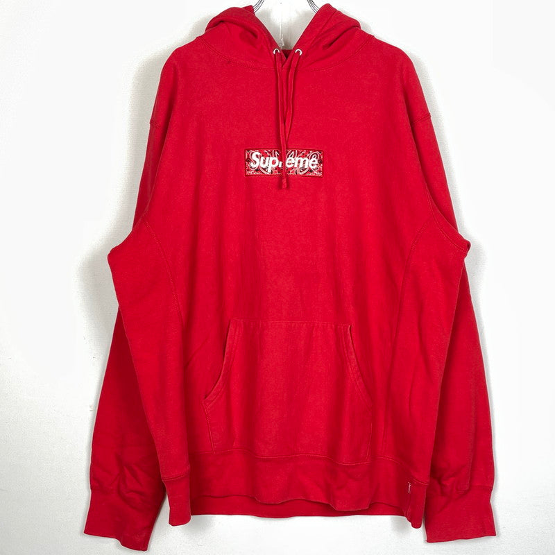 【現状渡し品】【メンズ】 SUPREME シュプリーム 19AW BANDANA BOXLOGO HOODED SWEATSHIRT 2019年秋冬 バンダナ ボックスロゴ フーデッド スウェットシャツ 長袖 トップス パーカー 149-260817-sa-15-teih サイズ：XL カラー：レッド 万代Net店