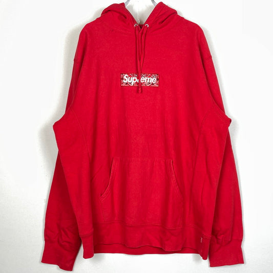 【現状渡し品】【メンズ】 SUPREME シュプリーム 19AW BANDANA BOXLOGO HOODED SWEATSHIRT 2019年秋冬 バンダナ ボックスロゴ フーデッド スウェットシャツ 長袖 トップス パーカー 149-260817-sa-15-teih サイズ：XL カラー：レッド 万代Net店