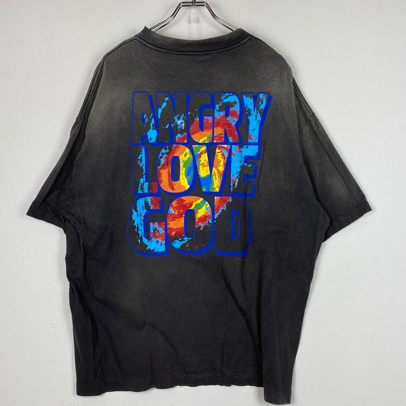 【中古品】【メンズ】 SAINT Mxxxxxx セント マイケル × CACTUS PLANT FLEA MARKET カクタス プラント フリー マーケット S/S TEE ANGRY LV GD SM-YS1-0000-C05 ショートスリーブ Tシャツ アングリー ラブ ゴッド 142-260819-sa-05-teih サイズ：XXL カラー：ブラック 万代Net店