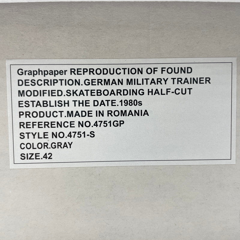 【中古品】【メンズ】 Graphpaper グラフペーパー × REPRODUCTION OF FOUND リプロダクションオブファウンド 別注コラボ GERMAN MILITARY TRAINER ジャーマン ミリタリートレーナー スニーカー 靴 162-260923-ss-01-teih サイズ：42 箱付き カラー：グレー 万代Net店