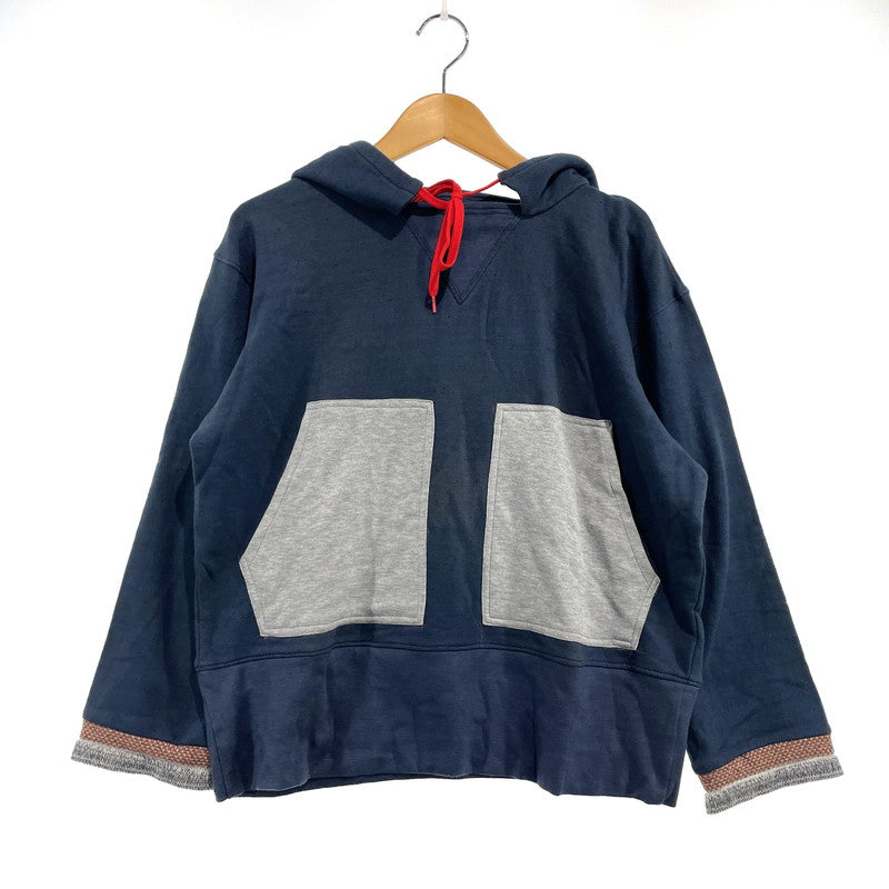 【中古品】【メンズ】 LEH レー COTTON LINEN HOODIE コットン リネン 後付けパーカー 長袖 トップス 140-260820-yo-03-teih サイズ：S カラー：ネイビー 万代Net店