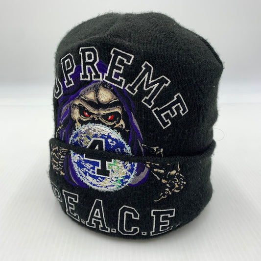 【中古品】【メンズ】 Supreme シュプリーム 23AW PEACE EMBROIBERED BEANIE ピース エンブロイダリー ビーニー 帽子 ニットキャップ 149-260823-ko-14-teih サイズ：ONE SIZE カラー：ブラック 万代Net店